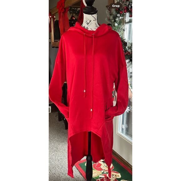 🔥Red High-low casual hoodie, long sleeve drawstring sweatshirt, size Lg/XL (14) - Picture 2 of 15